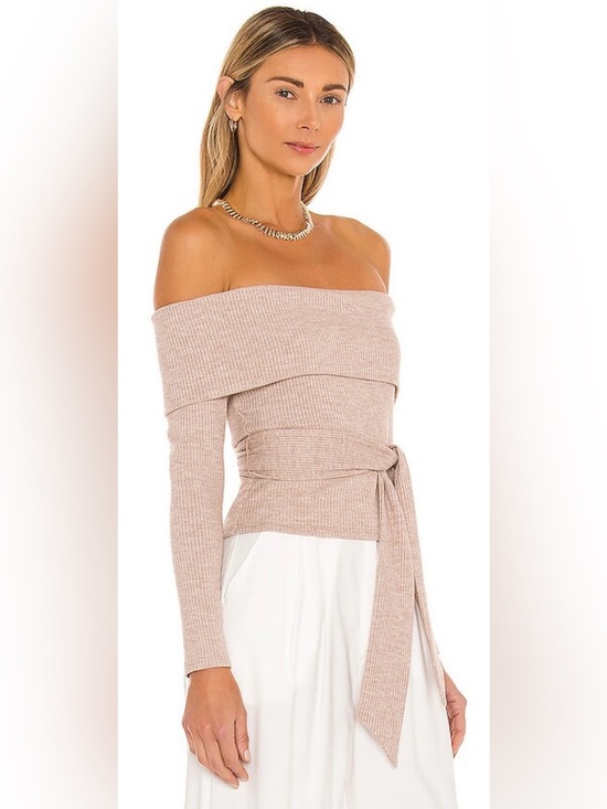 Lovers + Friends Sweaters - Lovers + Friends Blush Ribbed Off-the-Shoulder Tie-Waist Sweater Size Small